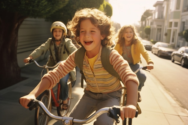 Foto gratuita niños divirtiéndose con bicicletas