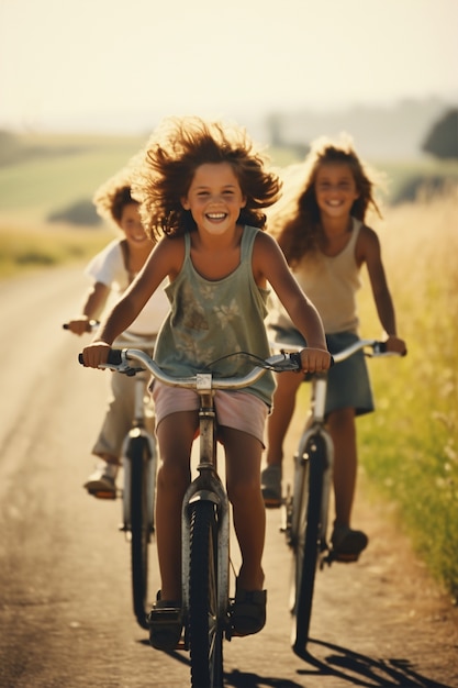 Foto gratuita niños divirtiéndose con bicicletas