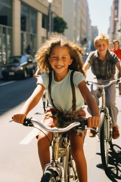 Foto gratuita niños divirtiéndose con bicicletas