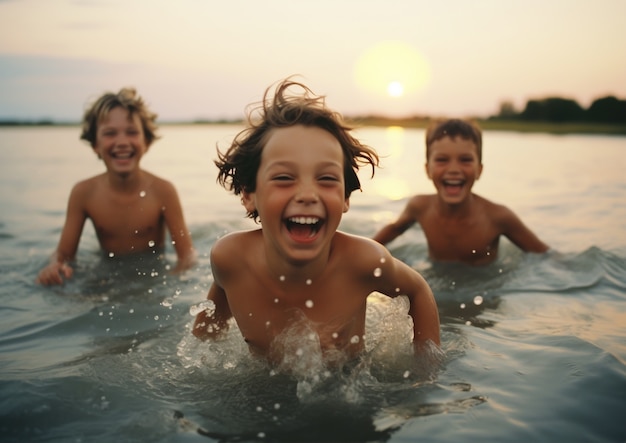 Foto gratuita niños divirtiéndose en la playa