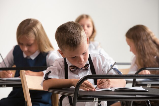 Niños en edad escolar en el aula en la lección.