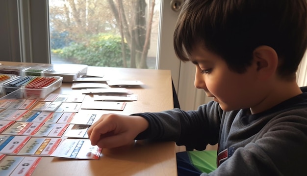 Niños estudiando leyendo libros aprendiendo en casa generados por IA