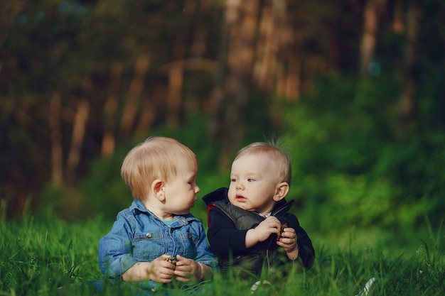 niños en la hierba