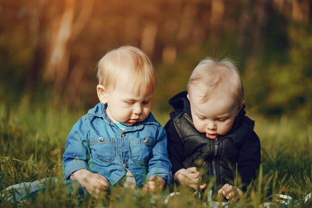 niños en la hierba