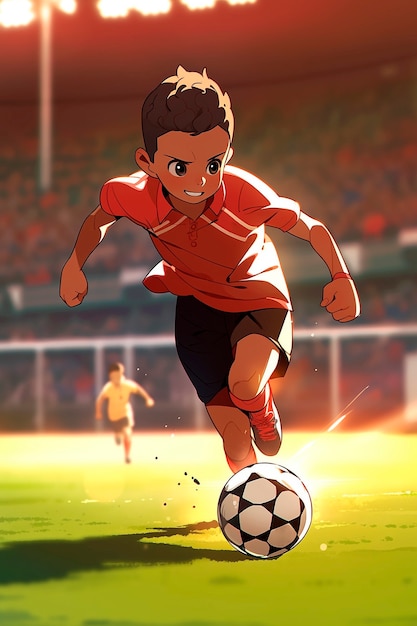 Niños jugando al fútbol en dibujos animados