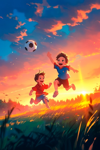 Foto gratuita niños jugando al fútbol en dibujos animados