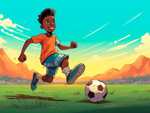 Niños jugando al fútbol en dibujos animados