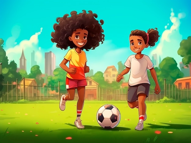 Foto gratuita niños jugando al fútbol en dibujos animados