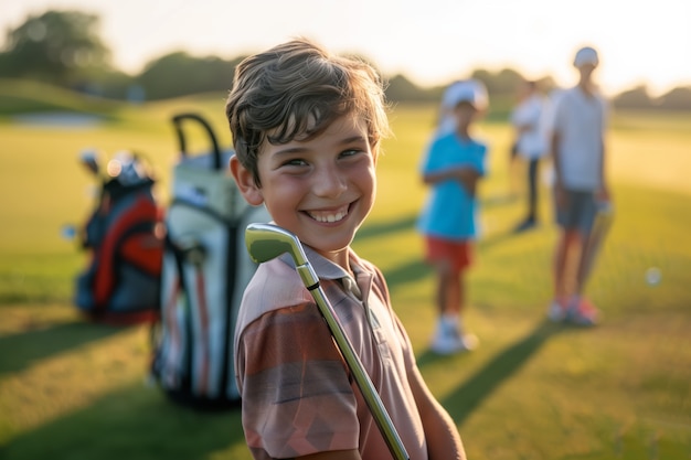 Niños jugando al golf en un entorno fotorrealista