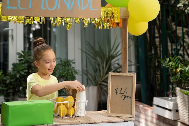 Foto gratuito niños organizando un puesto de limonada