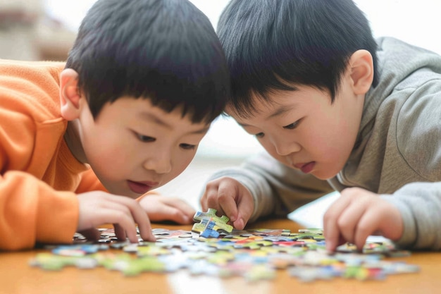 Foto gratuita niños pequeños con autismo jugando juntos