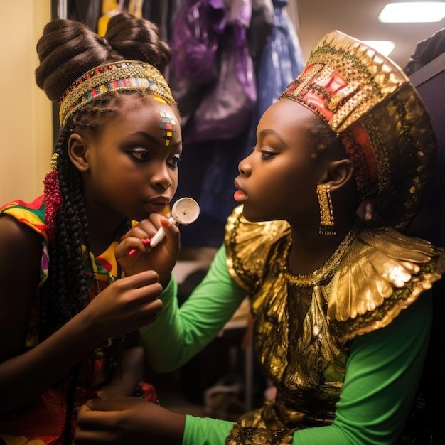 Foto gratuita niños pequeños detrás del escenario de una producción teatral