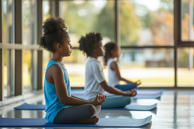 Niños practicando yoga juntos