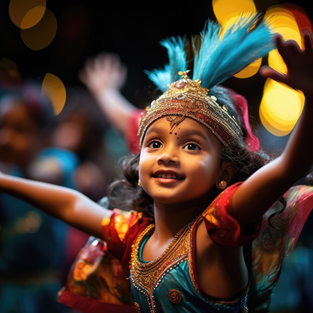 Foto gratuita niños realizando una obra de teatro en el escenario para celebrar el día mundial del teatro