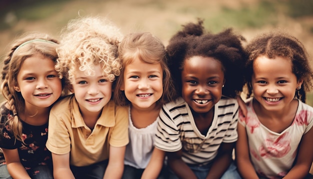 Foto gratuita niños sonrientes disfrutando de la diversión veraniega despreocupada de la naturaleza generada por ia