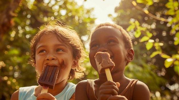 Foto gratuita niños de talla media con delicioso chocolate