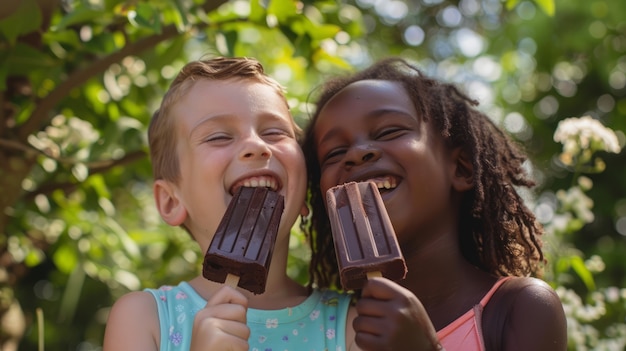 Niños de talla media con delicioso chocolate