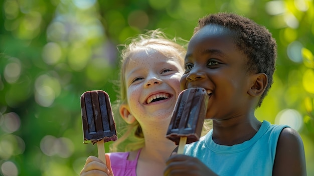 Foto gratuita niños de talla media con delicioso chocolate