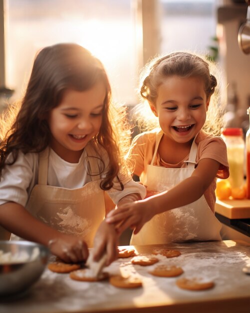 Niños de vista frontal con deliciosa galleta