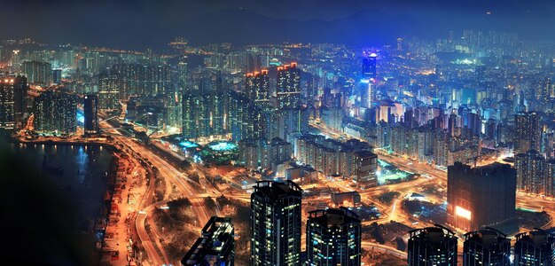 Noche aérea de Hong Kong