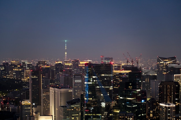 Noche de ciudad hermosa de alto ángulo