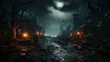 Foto gratuita noche espeluznante horror oscuro árbol malvado misterio de halloween al aire libre generado por inteligencia artificial