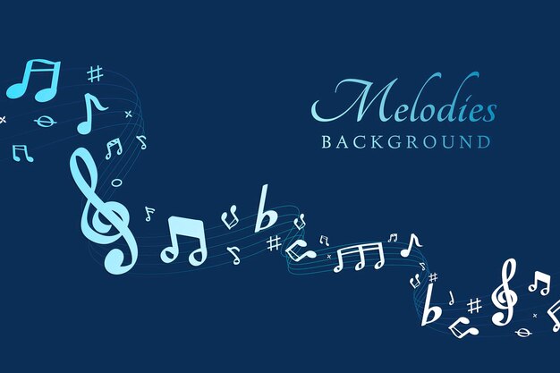 Notas de música que fluye azul sobre vector de fondo azul
