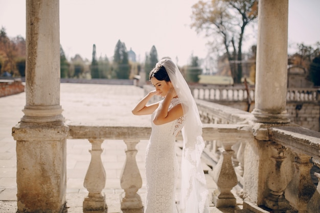 Novia con columnas de fondo