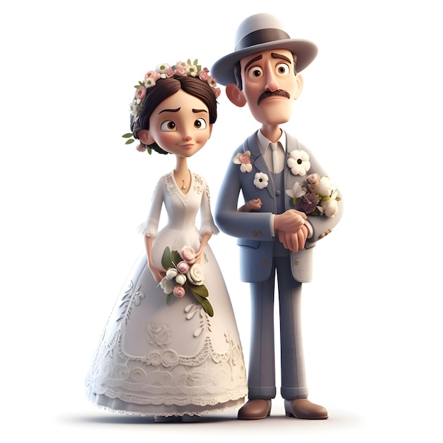 Foto gratuita la novia y el novio en un fondo blanco renderización 3d