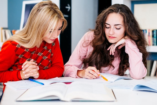 Novias preparando la tarea juntos