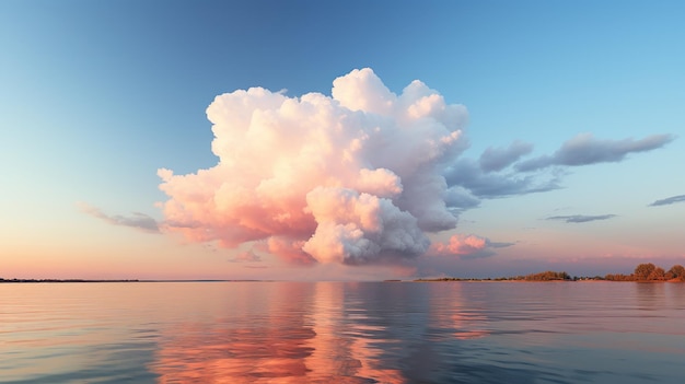 Foto gratuita nube flotando sobre un mar tranquilo en el anochecer