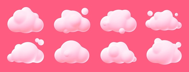 Foto gratuita nubes blancas aisladas en conjunto de ilustración 3d rosa