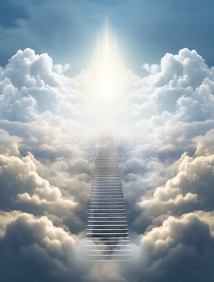 Foto gratuito nubes y escaleras de estilo fotorrealista