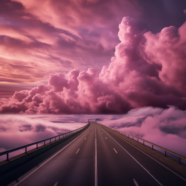 Foto gratuita nubes de estilo fantasía y carretera