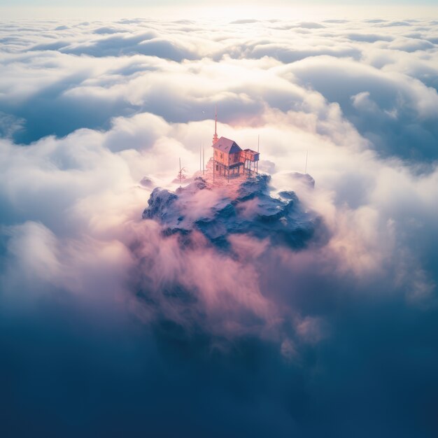 Nubes de estilo fantasía con ciudad