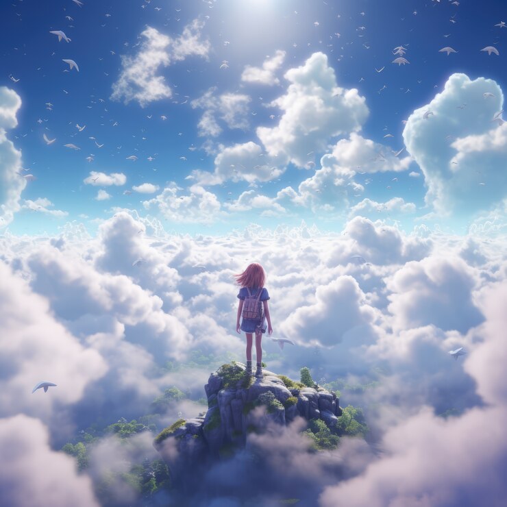 Foto gratuito nubes de estilo fantasía y mujer