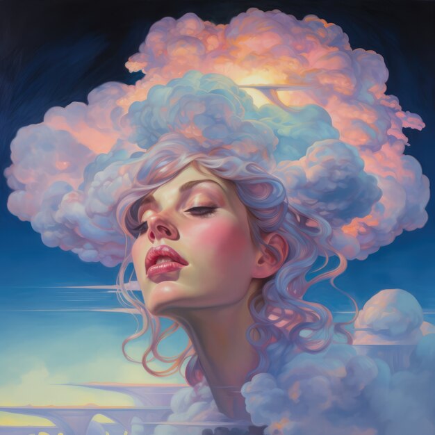 Nubes de estilo fantasía y mujer