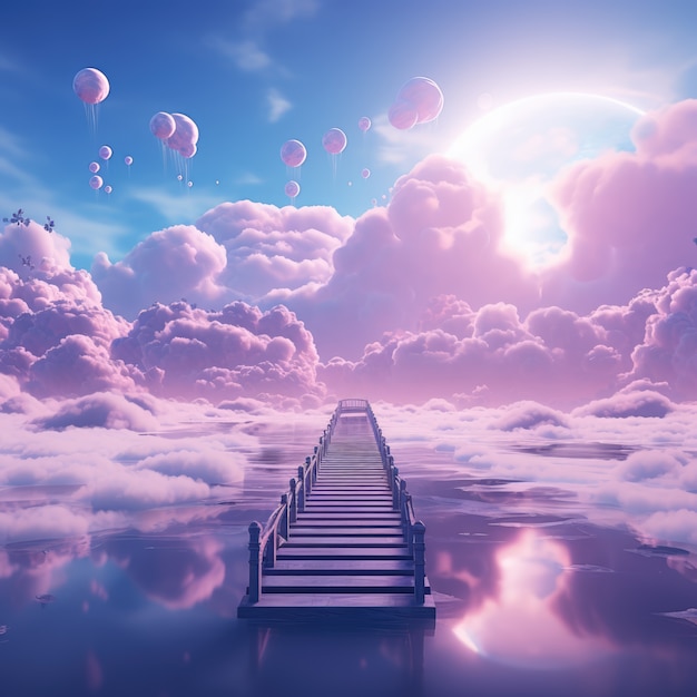 Foto gratuita nubes y puente de estilo fantasía