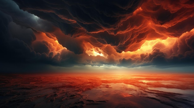 Foto gratuita nubes de tormenta se ciernen sobre el horizonte ardiente