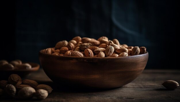 Nutty snack bowl almendras anacardos avellanas pecanas IA generativa