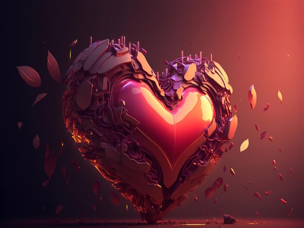 Objeto de corazón de arte rojo sobre fondo borroso con formas de brillo Concepto de diseño para fiesta de cumpleaños de San Valentín o boda