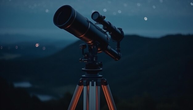Observando la Vía Láctea a través de un telescopio portátil al anochecer generado por IA