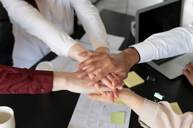 Oficinistas trabajando juntos como equipo