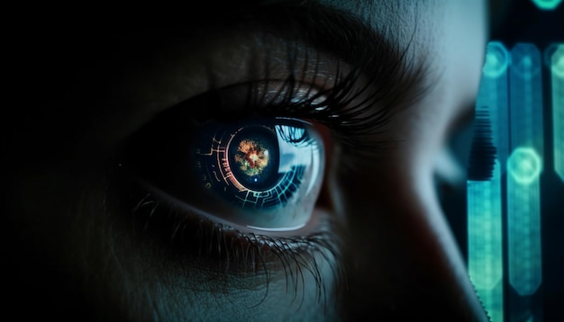 Foto gratuita el ojo humano observa los datos del sistema de seguridad futurista generados por ia