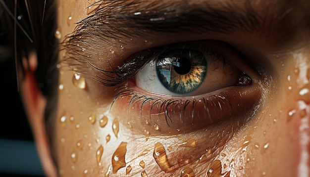 Foto gratuita un ojo de mujer joven refleja la naturaleza frescura belleza y limpieza generada por la inteligencia artificial