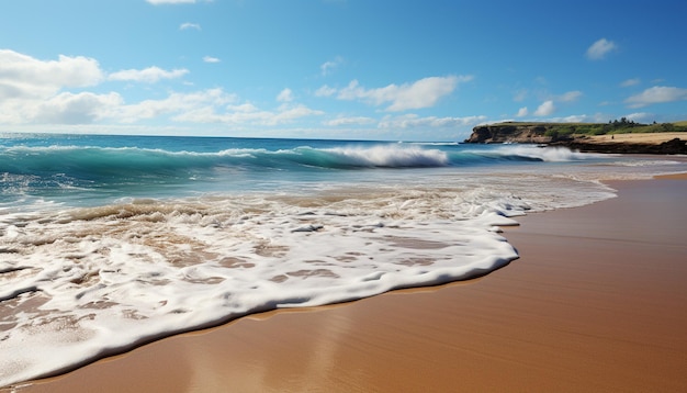 Foto gratuita ola azul chapoteando en la costa arenosa creando un paisaje marino tranquilo generado por inteligencia artificial