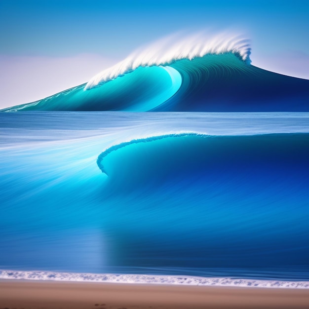 Foto gratuita una ola grande está en la playa y el agua es azul.