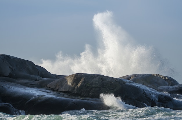 Foto gratuita las olas golpean los acantilados en un día ventoso junto al mar.