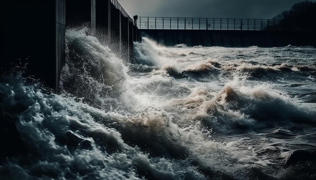 Foto gratuita olas rápidas que rompen generando energía hidroeléctrica generada por ia