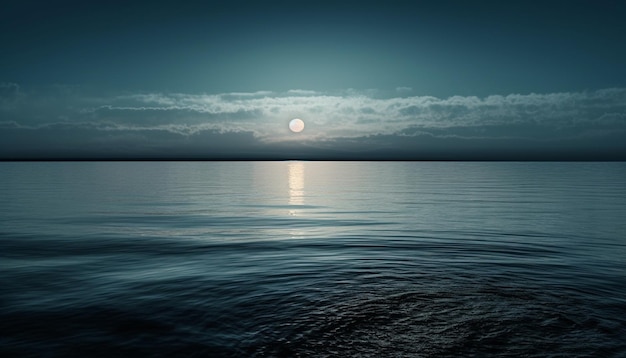 Onda azul que refleja la luz del sol en un tranquilo paisaje marino generado por IA